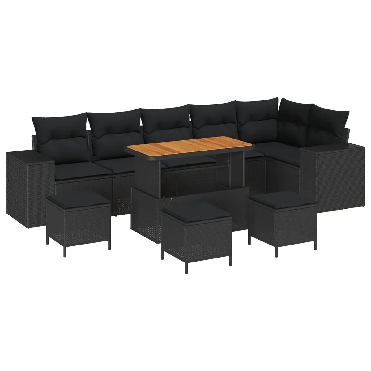 Modular Outdoor Sofa Set Patio Furniture Black Poly Rattan 10 Piece