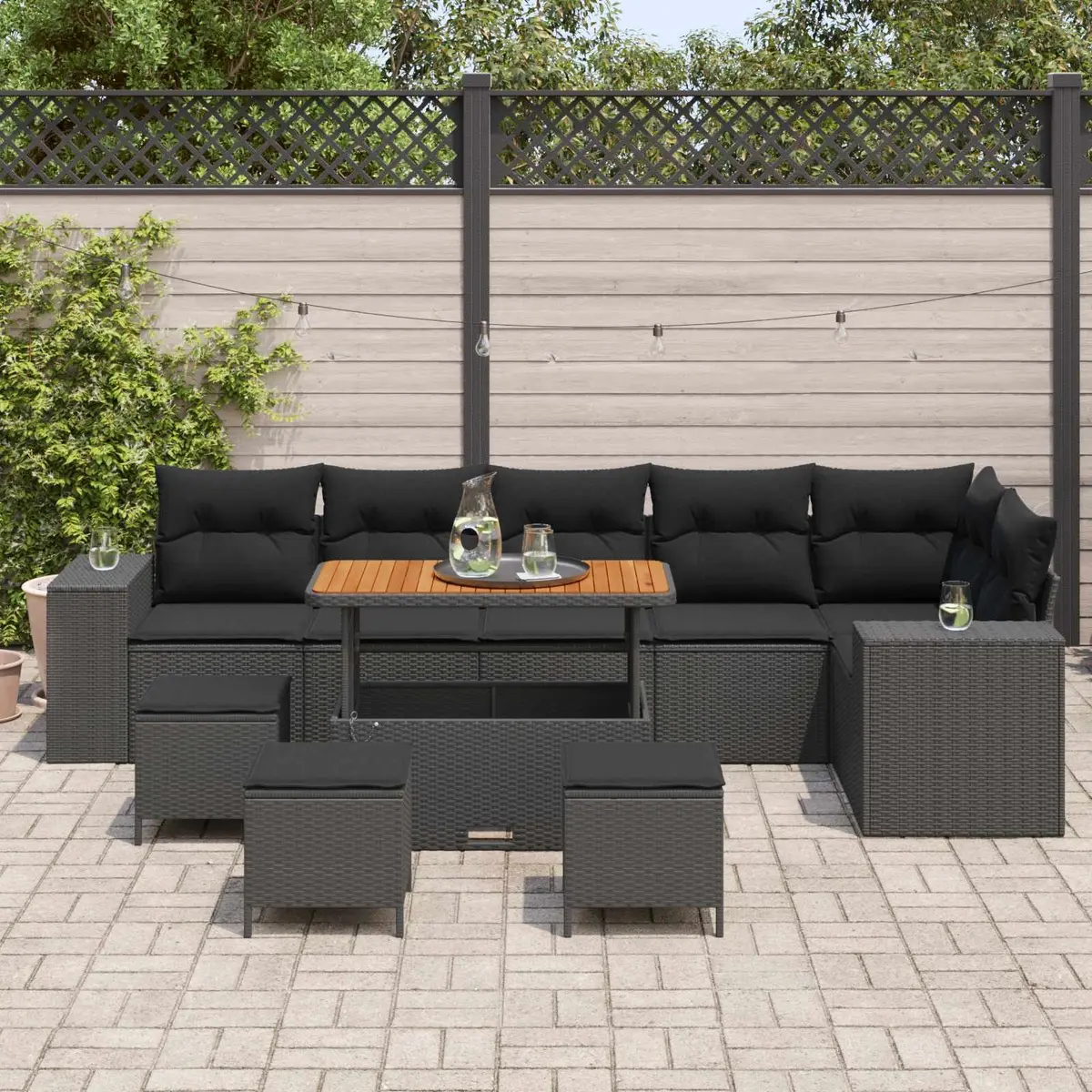 Modular Outdoor Sofa Set Patio Furniture Black Poly Rattan 10 Piece