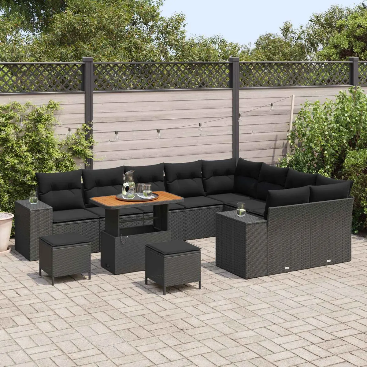 Modular Garden Sofa Set Outdoor Lounge Dining 12 Piece Black Poly Rattan Furniture