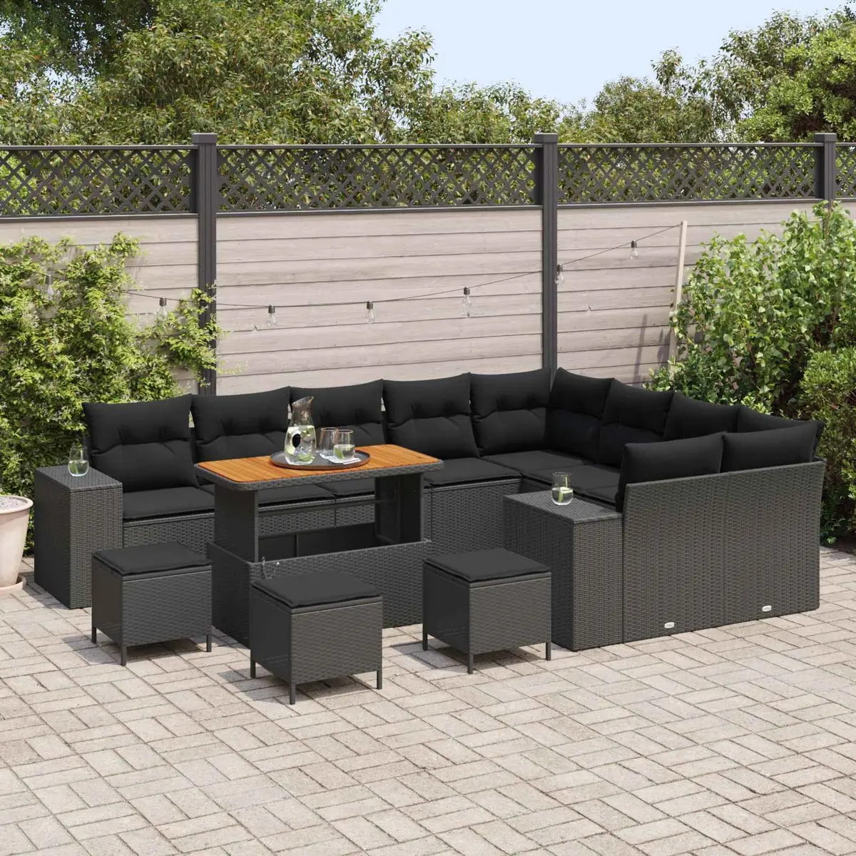 Garden Sofa Set Modular Outdoor Furniture 13 Piece Black Poly Rattan