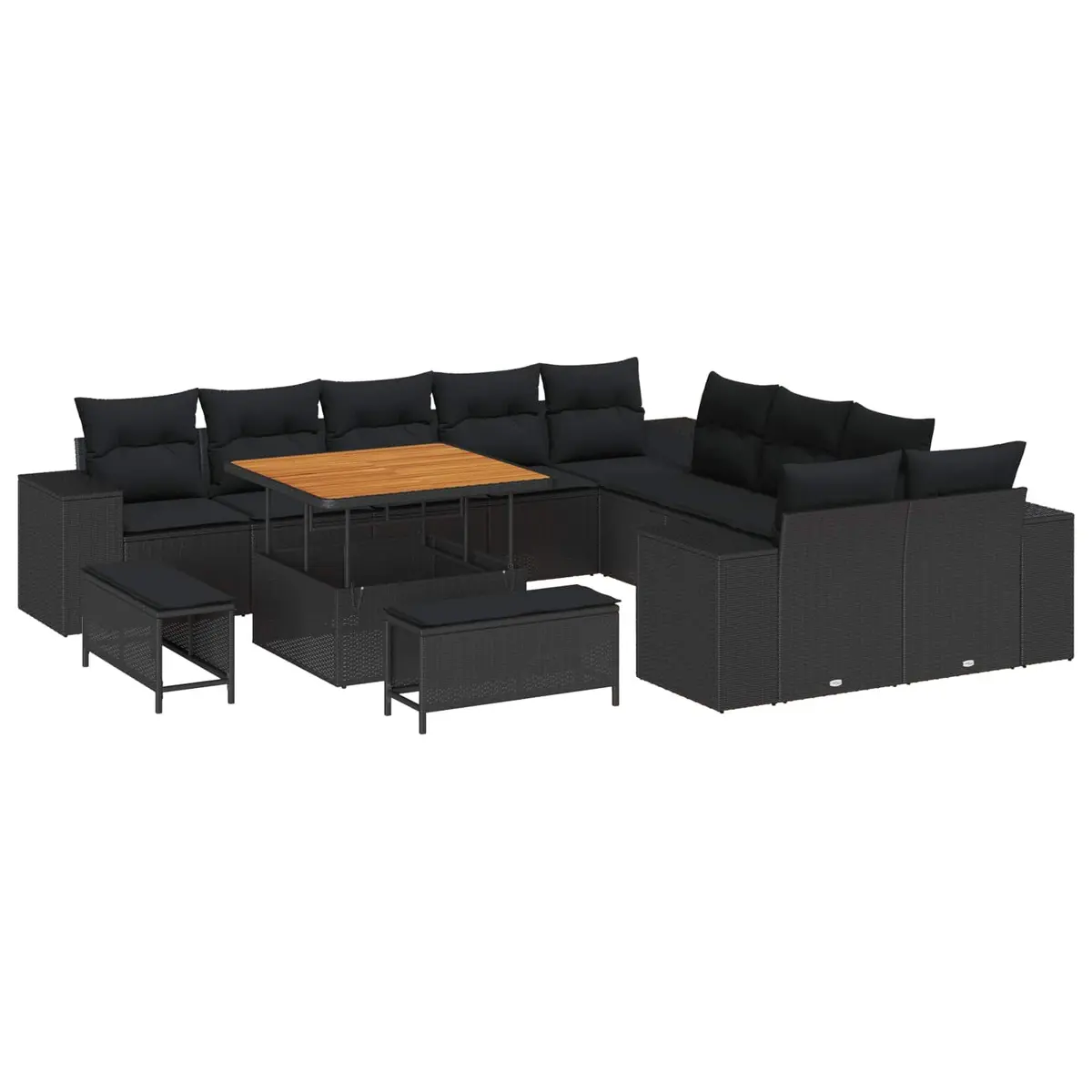 Garden Sofa Set Modular Outdoor Furniture 13 Pieces Black Poly Rattan