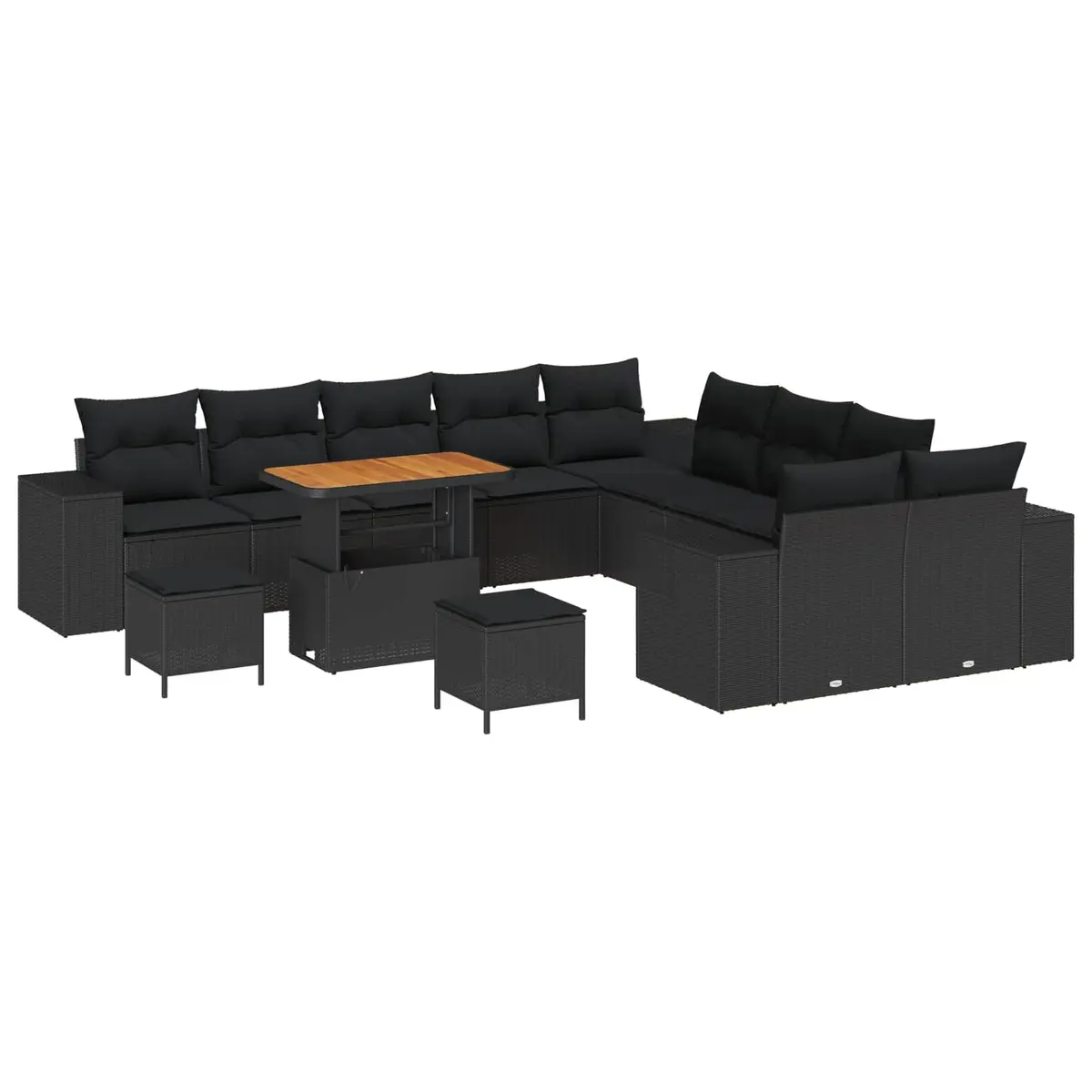 Modular Garden Sofa Set 13 Pieces Outdoor Furniture Black Poly Rattan with Cushions