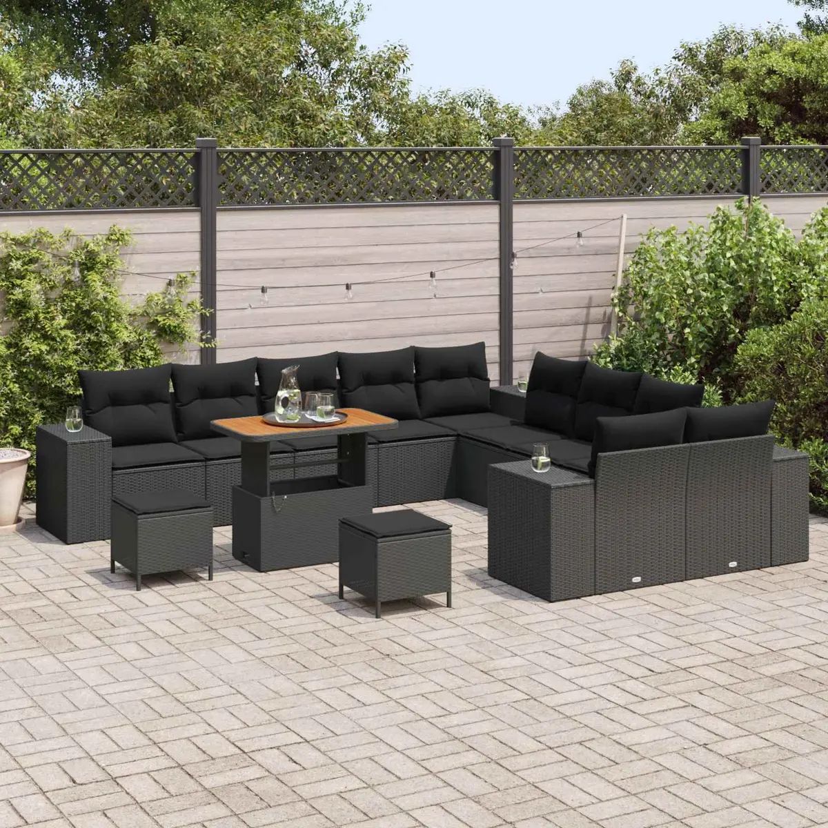 Modular Garden Sofa Set 13 Pieces Outdoor Furniture Black Poly Rattan with Cushions