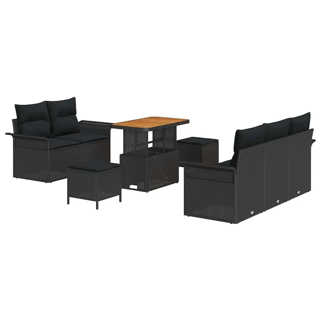 Garden Sofa Set 8 Piece Outdoor Furniture Black Poly Rattan Modular Lounge