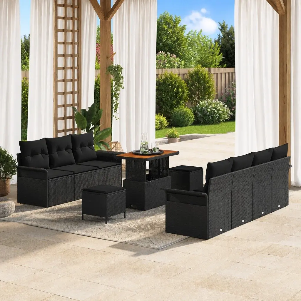 Garden Sofa Set 10 Piece Outdoor Furniture Poly Rattan Black