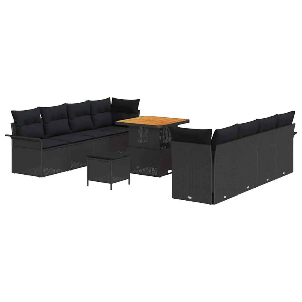 11 Piece Modular Lounge Sofa Set Black Poly Rattan with Cushions for Garden and Patio