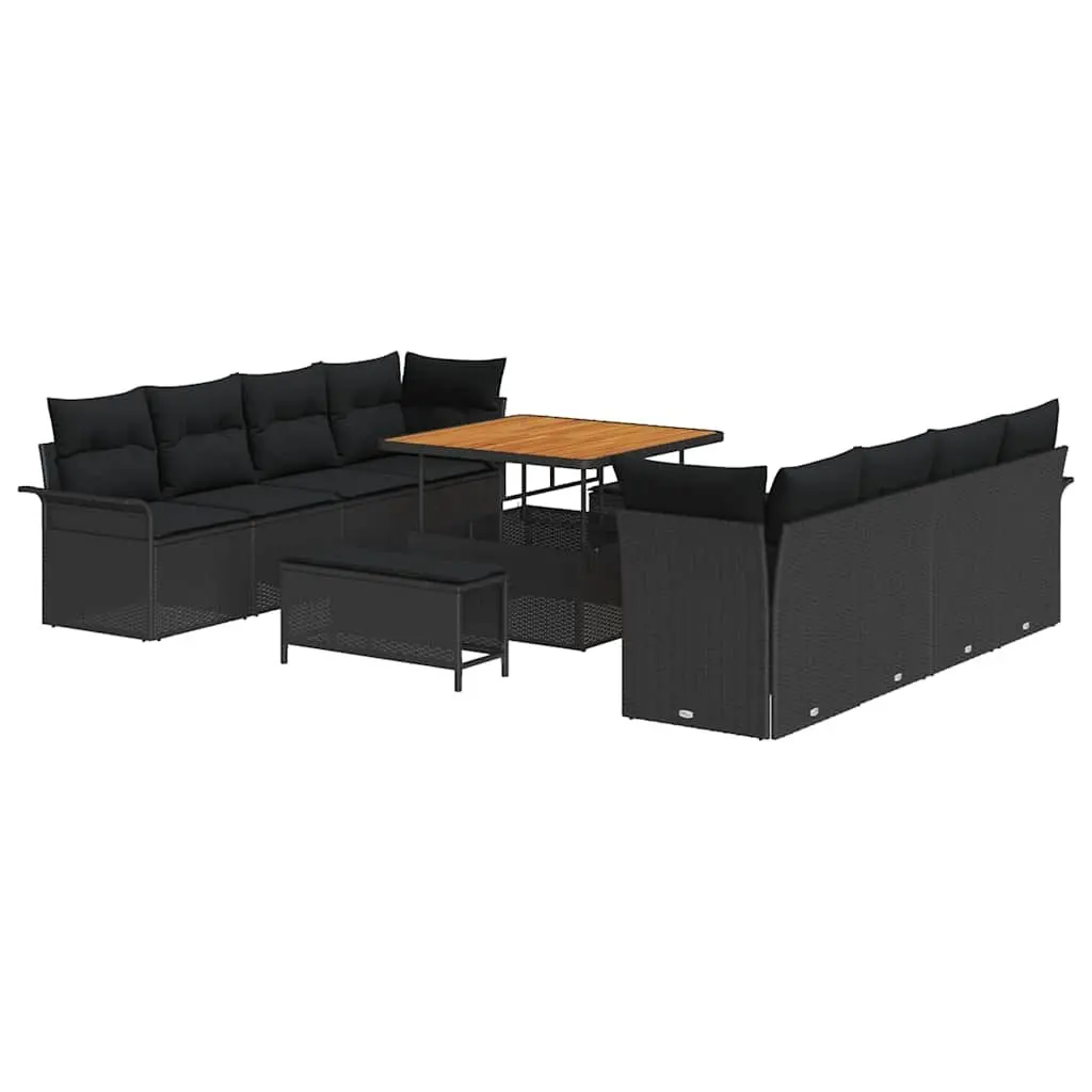 Outdoor Garden Sofa Set Modular Lounge Furniture 11 Piece Black Poly Rattan