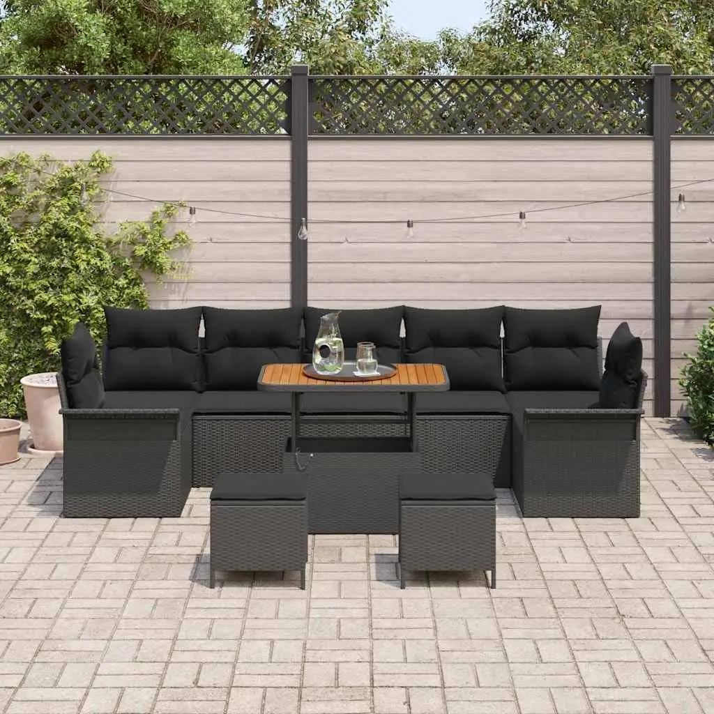 Garden Sofa Set 10 Piece Outdoor Furniture Black Poly Rattan Modular Seating