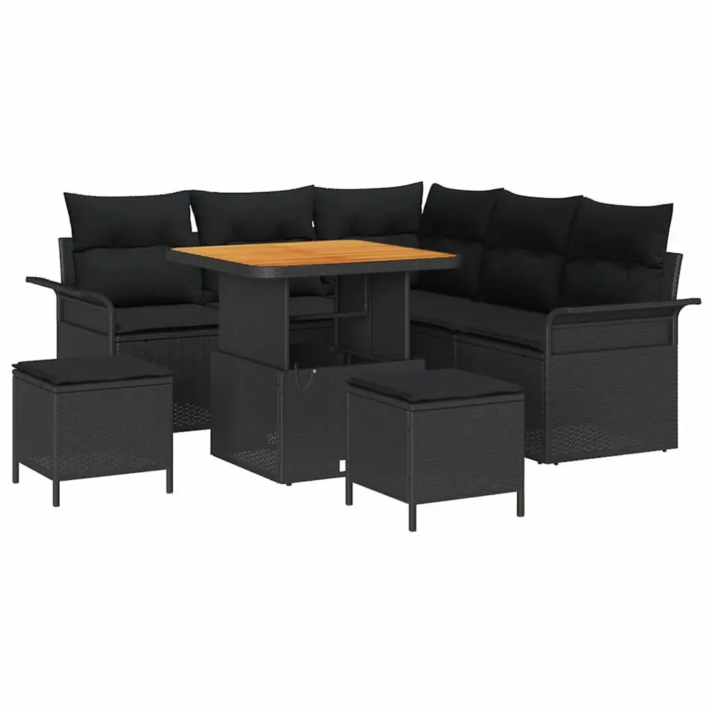 Garden Sofa Set 8 Pieces Black Poly Rattan Outdoor Furniture with Cushion Patio