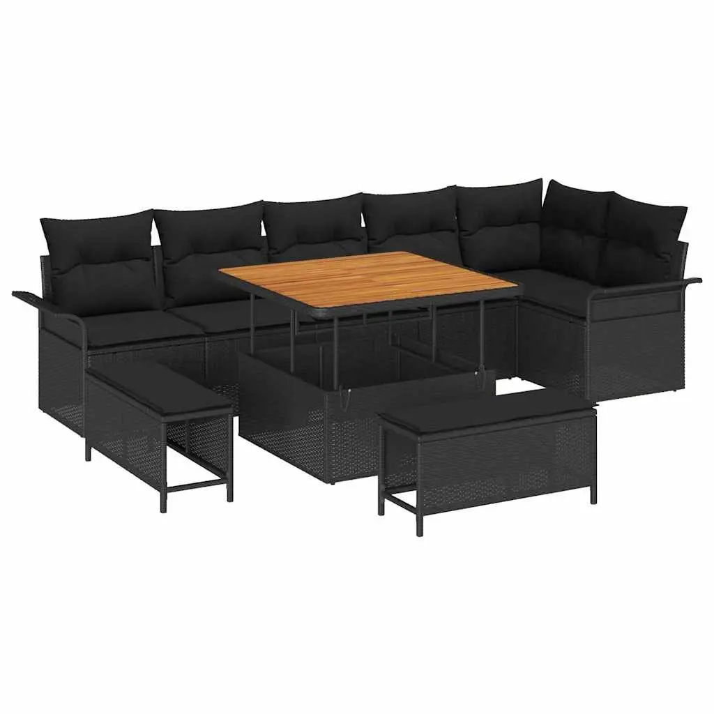 Garden Sofa Set 9 Piece Modular Outdoor Furniture Black Poly Rattan with Cushions