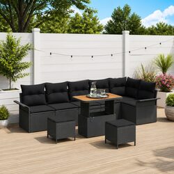 Comfortable 9-Piece Garden Sofa Set in Black