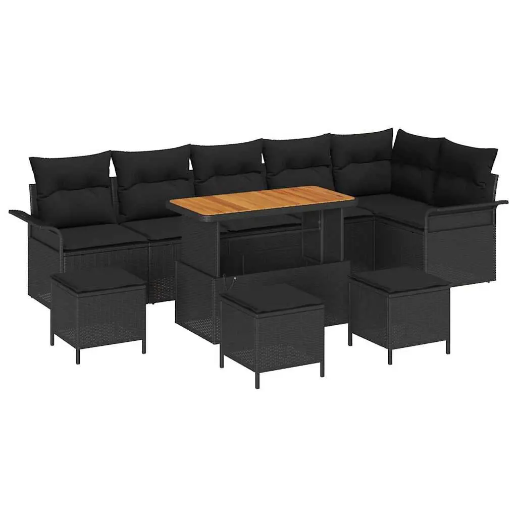 Outdoor Garden Sofa Set 10 Piece Black Poly Rattan Furniture
