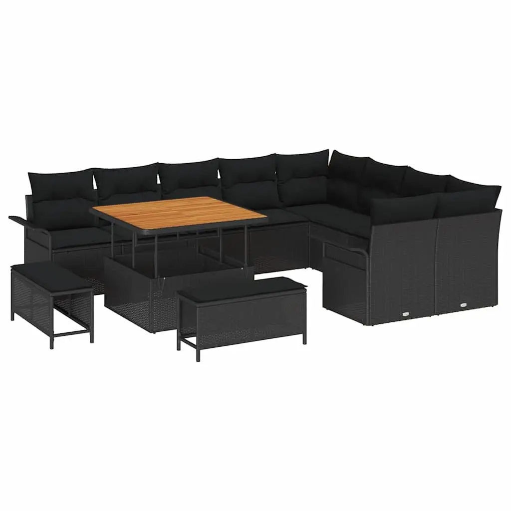 Modular Outdoor Garden Sofa Set 12 Piece Poly Rattan Black with Cushions