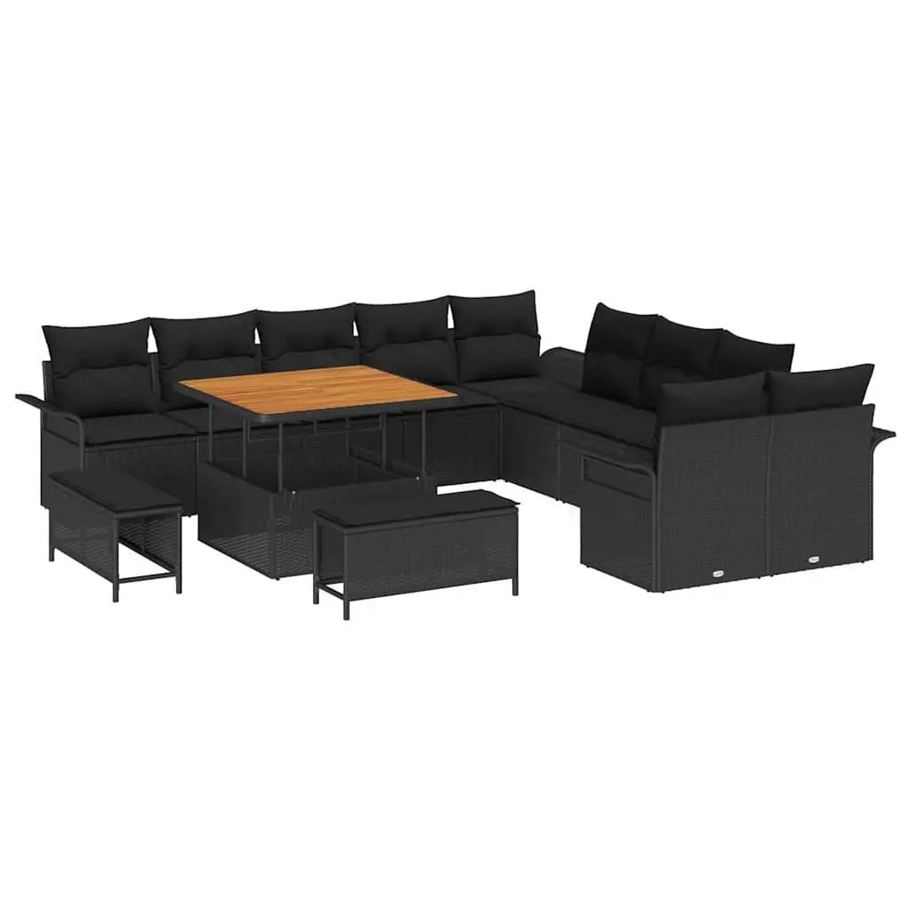 Garden Sofa Set 13 Piece Outdoor Lounge Patio Furniture Black Poly Rattan