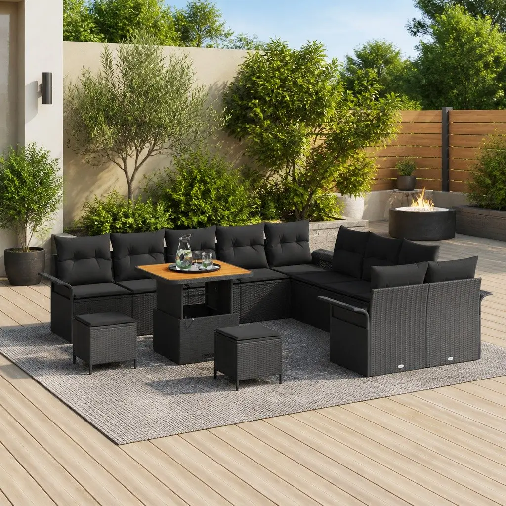 Garden Sofa Set Modular Outdoor Furniture 13 Piece Black Poly Rattan