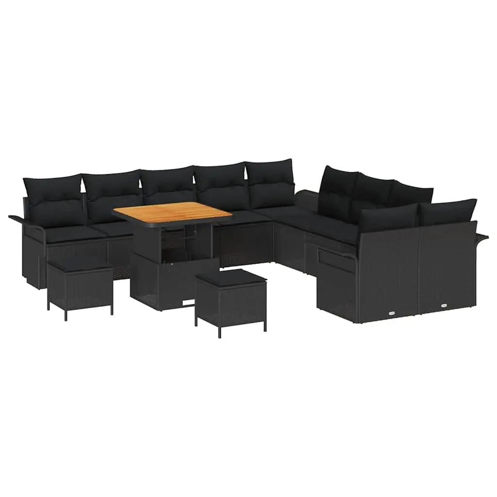 Garden Sofa Set Modular Outdoor Furniture 13 Piece Black Poly Rattan