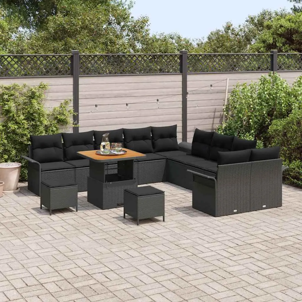 Garden Sofa Set Modular Outdoor Furniture 13 Piece Black Poly Rattan