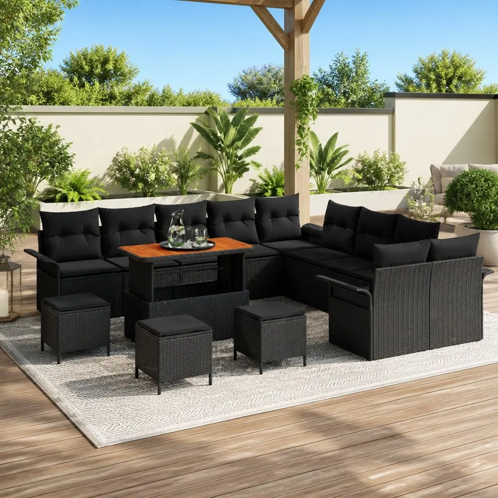 14-Piece Black Garden Sofa Set with Cushions