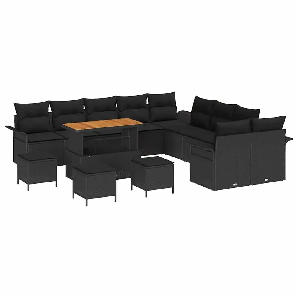 14-Piece Black Garden Sofa Set with Cushions
