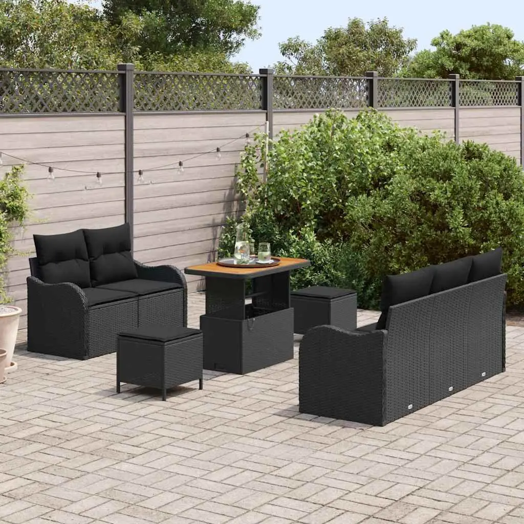 Outdoor Garden Sofa Set 8 Pieces Black Poly Rattan Furniture Patio Lounge Suite