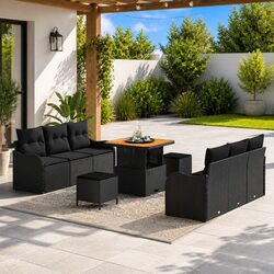Practical 9-Piece Black Sofa Set for Outdoor Spaces