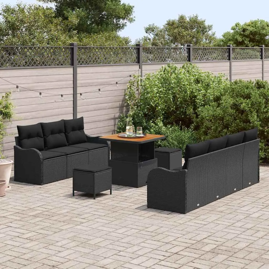 Modular Outdoor Garden Sofa Set 10 Pieces Poly Rattan Lounge with Cushions Black