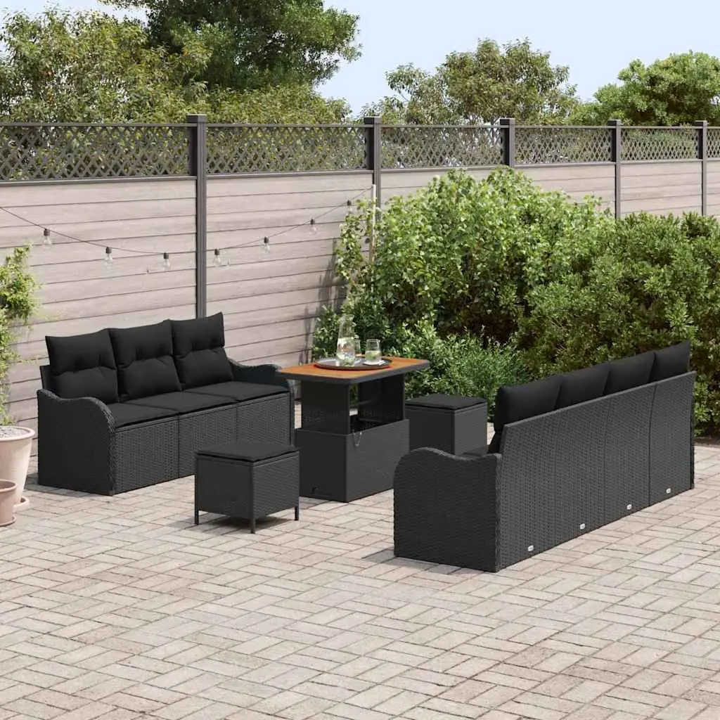 Modular Garden Sofa Set Outdoor Furniture 10 Piece Black Poly Rattan