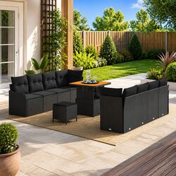 Comfortable 11-Piece Black Garden Sofa Set