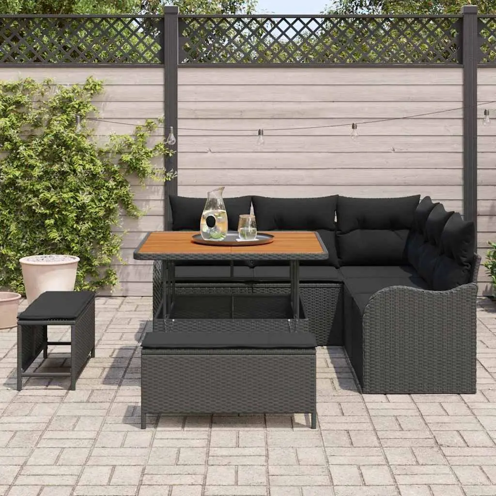 Garden Sofa Set Outdoor Furniture 8 Piece Modular Poly Rattan Black