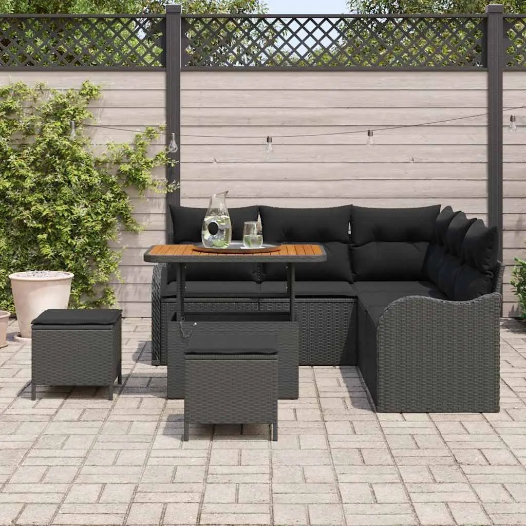 Garden Sofa Set 8 Piece Outdoor Furniture Black Poly Rattan Patio Lounge Seating