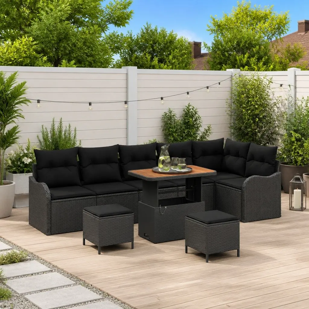 Garden Sofa Set 9 Pieces Modular Outdoor Furniture Poly Rattan Black