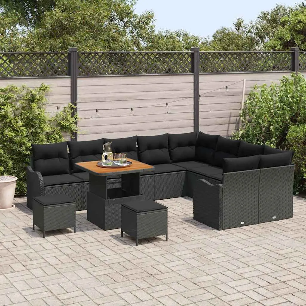 Outdoor Garden Sofa Set 12 Piece Black Poly Rattan Furniture Lounge Dining Patio
