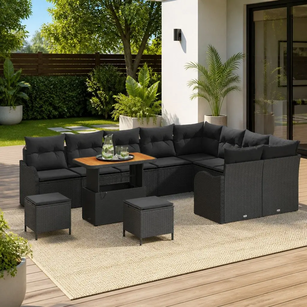 Garden Sofa Set Outdoor Furniture 12 Piece Black Poly Rattan Lounge Patio