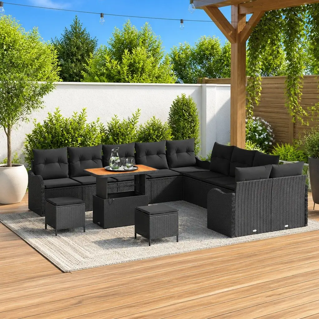 Garden Sofa Set 13 pcs Height-Adjustable Outdoor Furniture Black Poly Rattan