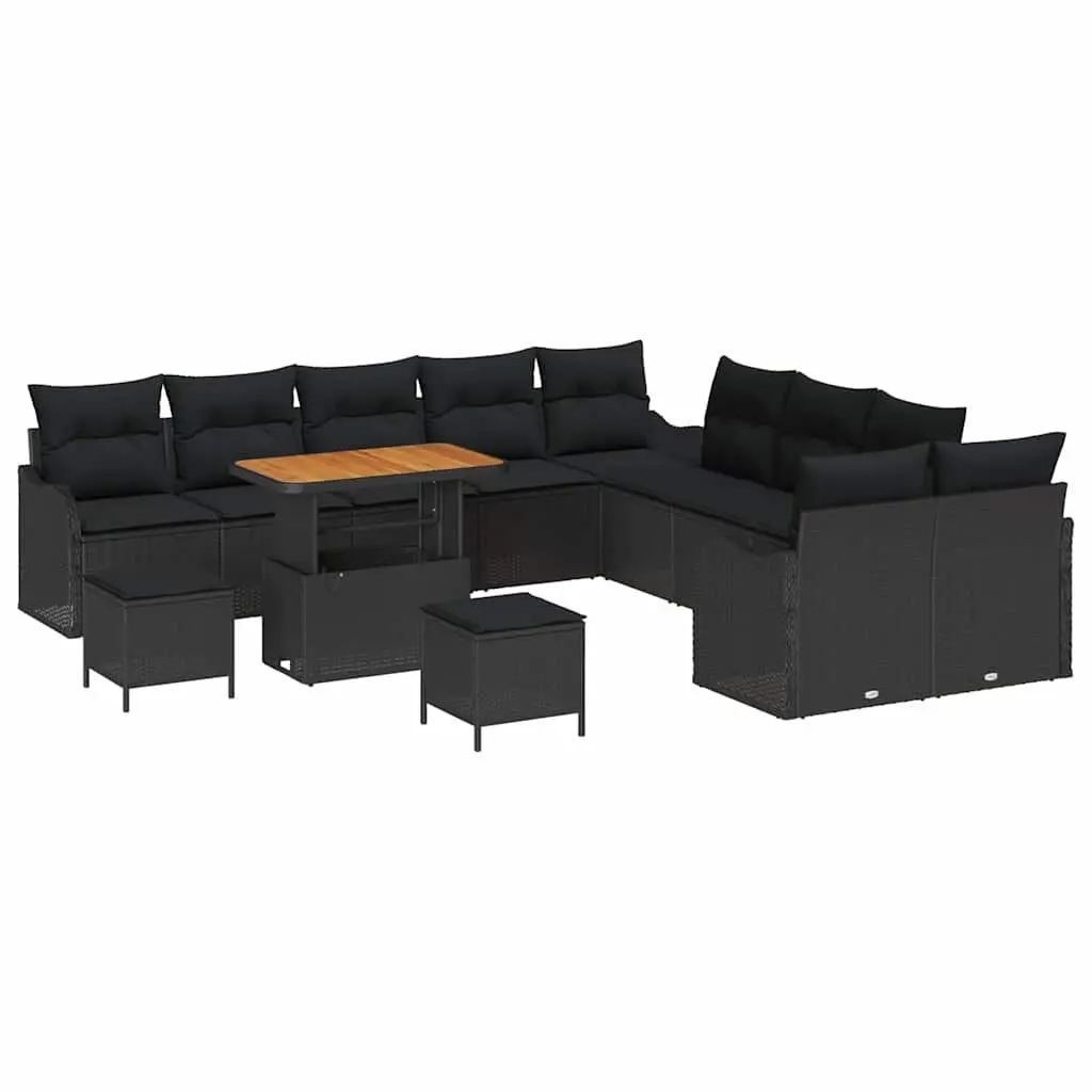 Garden Sofa Set 13 pcs Height-Adjustable Outdoor Furniture Black Poly Rattan