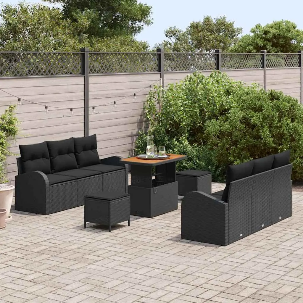 Garden Sofa Set 9 Piece Outdoor Furniture Modular Patio Lounge Black Poly Rattan