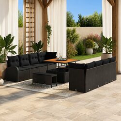 Versatile Black Poly Rattan Garden Sofa Set - 11 Pieces