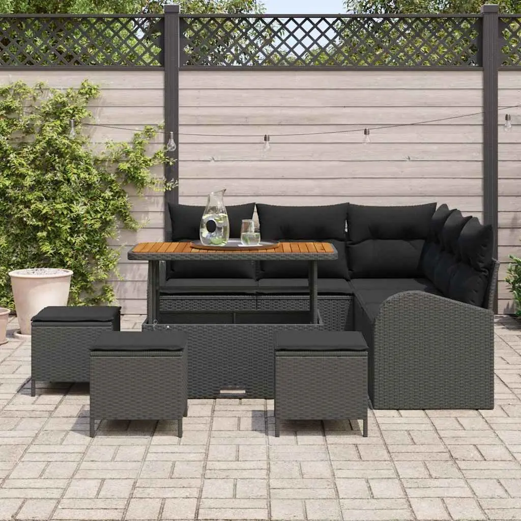 Garden Sofa Set Modular Outdoor Furniture 9 Pieces Black Poly Rattan