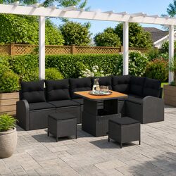 Garden Sofa Set 9pcs Black Poly Rattan Outdoor Furniture Modular Sectional