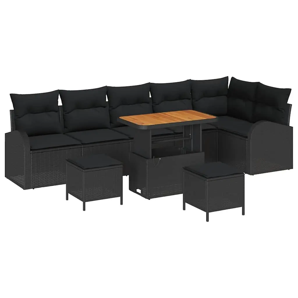 Garden Sofa Set Modular Outdoor Furniture 9 Piece Black Poly Rattan
