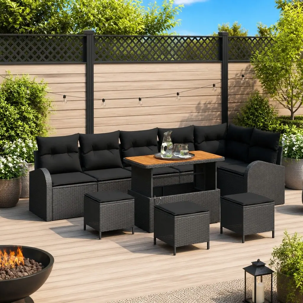 Garden Sofa Set Modular Outdoor Furniture 10 Piece Black Poly Rattan