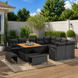 Versatile 12-Piece Black Poly Rattan Outdoor Sofa Set