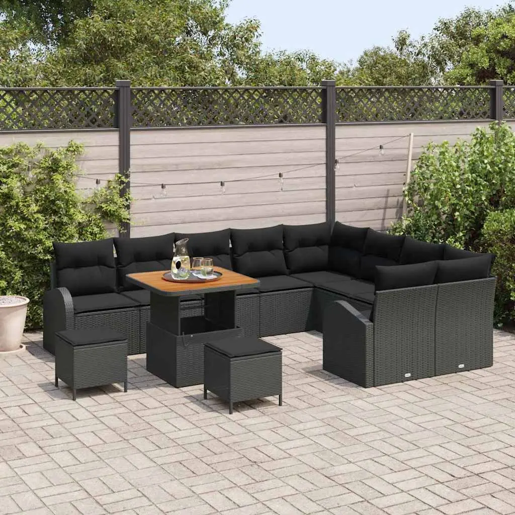 Garden Sofa Set 12 pcs Black Outdoor Furniture Poly Rattan Lounge Seating Suite