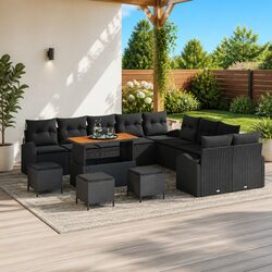 Garden Sofa Set 14 pcs Black Poly Rattan Outdoor Furniture Patio Lounge with