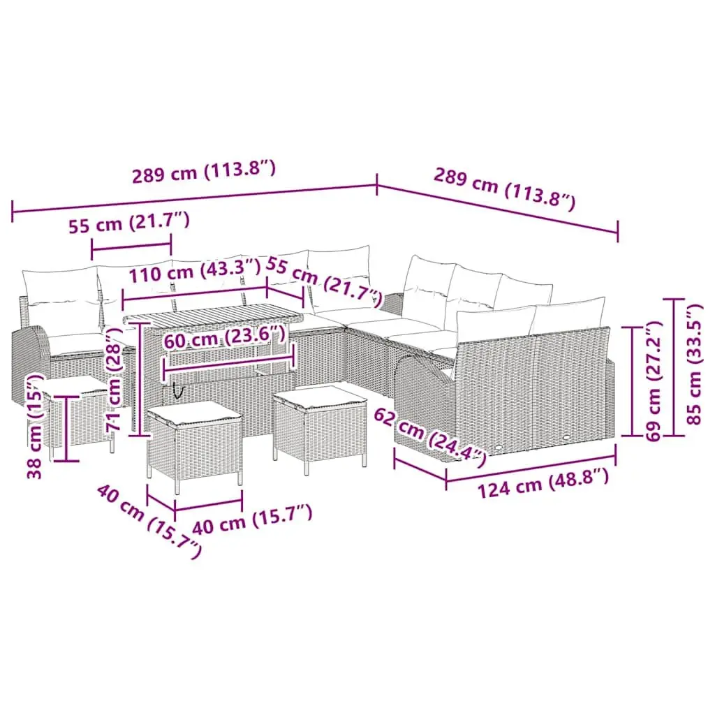 14-Piece Garden Sofa Set with Adjustability