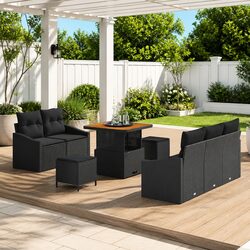 Comfortable 8-Piece Black Poly Rattan Outdoor Sofa Set
