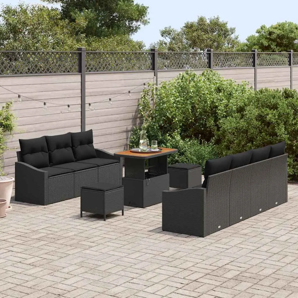Garden Sofa Set 10 Pieces Outdoor Furniture Modular Black Poly Rattan