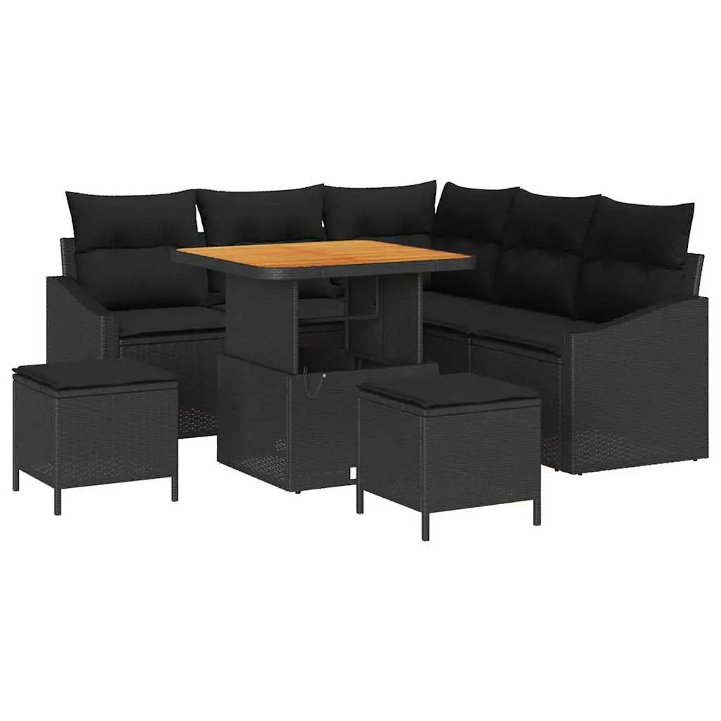 Outdoor Garden Sofa Set 8 Piece Modular Furniture Black Poly Rattan with Cushions
