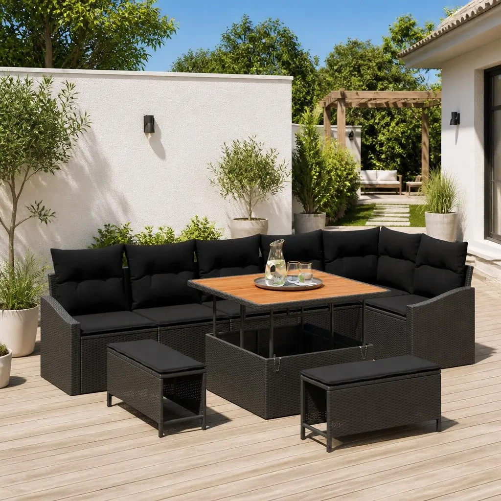 Garden Sofa Set Outdoor Furniture 9 Piece Modular Patio Lounge Black