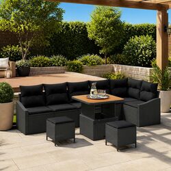 Garden Sofa Set 9 pcs Outdoor Furniture Poly Rattan Black Modular Lounge Seating